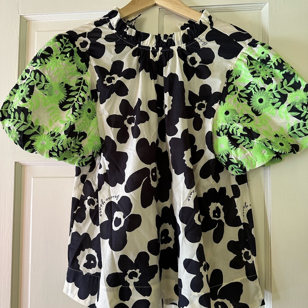 Black and Green Floral Women's Blouse